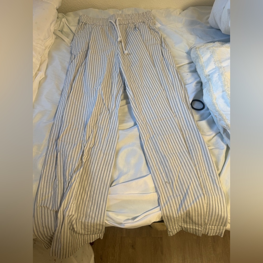 Women's Striped Gray and White Joggers